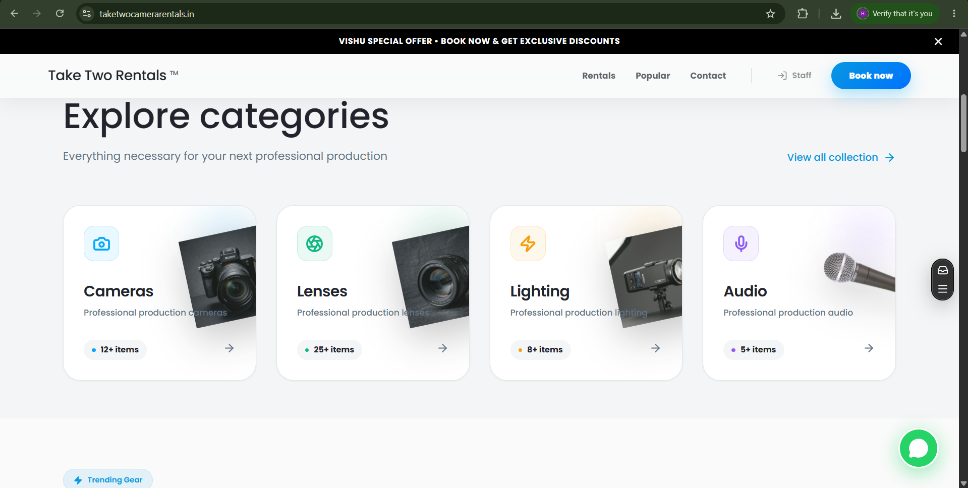 Take Two Camera Rentals Equipment Catalog Screenshot